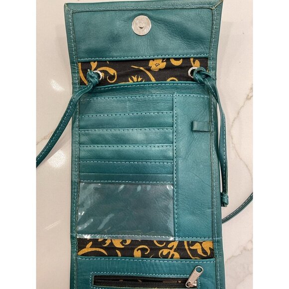 NWOT JL Saldivar Tooled Leather Hand Crafted Teal Cross Body Wallet Purse - Picture 5 of 7